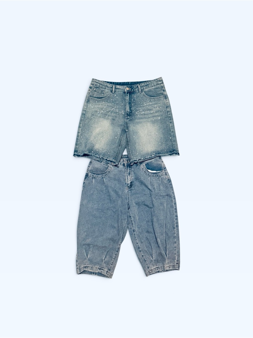 Bundle/ Wmn Unbranded Rhinestone Heaven Denim Cutoff Shorts & Denim Jorts sz 30